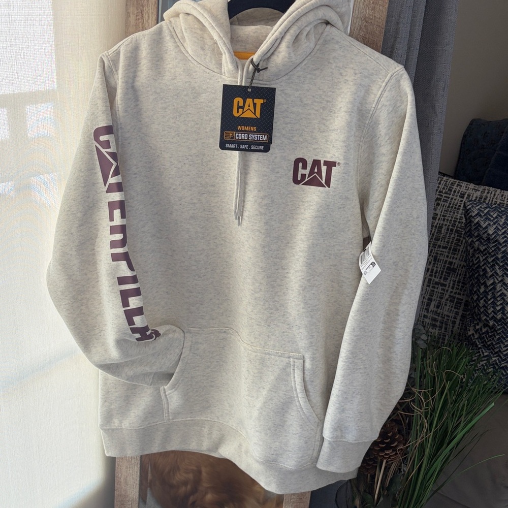 CAT Women's Light Gray Crewneck Hoodie with Maroon Logo